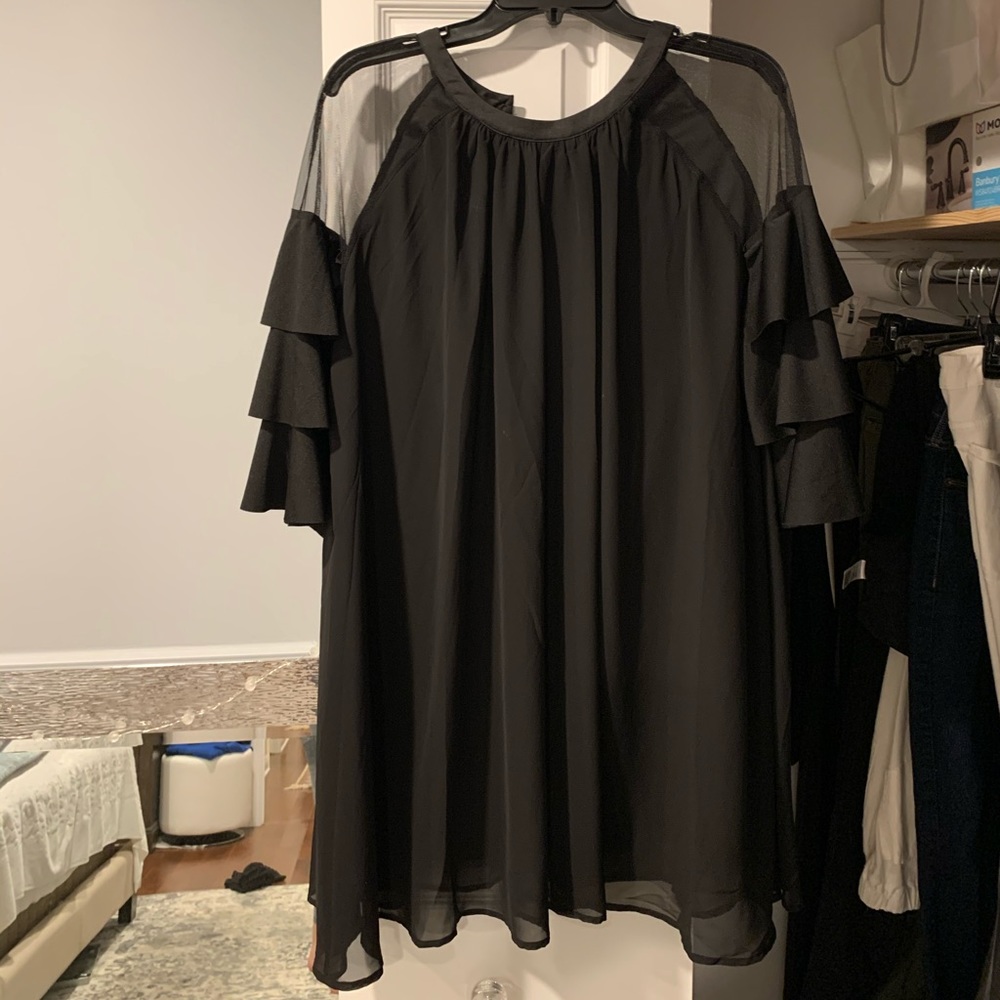 Ruffled long sleeve black dress